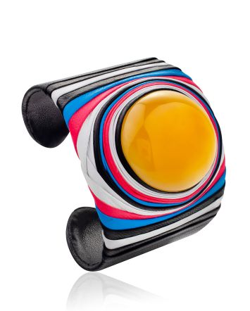 Colorful Leather Cuff Bracelet With Amber Centerstone, image 