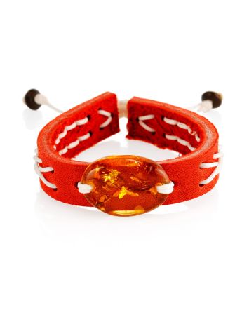 Surfer Aesthetic Leather Slider Bracelet With Amber, image 