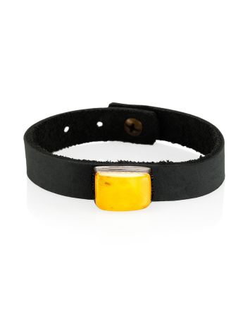 Boho Chic Dark Leather Bracelet With Amber And Wood, image 