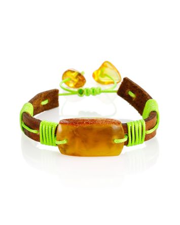 Colorful Leather Slider Bracelet With Amber, image 