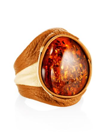 Fabulous Cognac Amber In Leather Ring, Ring Size: Adjustable, image 