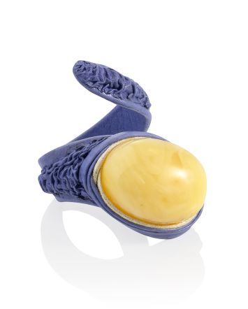 Boho Chic Lilac Leather Ring With Amber Centerstone, Ring Size: Adjustable, image 