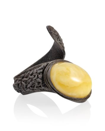 Designer Leather Ring With Amber, Ring Size: Adjustable, image 