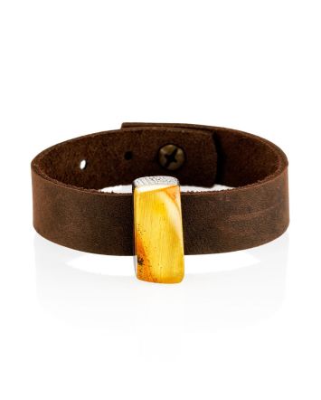 Handcrafted Leather Bracelet With Amber And Wood, image 