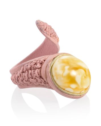 Pinkish Leather Ring With Amber Centerstone, Ring Size: Adjustable, image 
