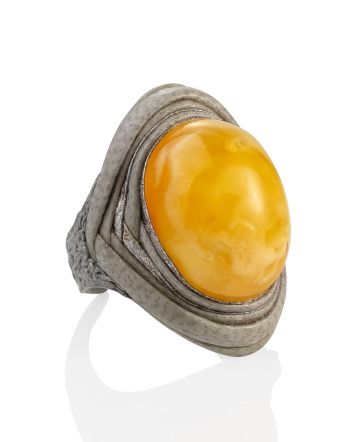 Gorgeous Ethnic Style Amber In Leather Ring, Ring Size: Adjustable, image 