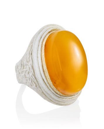 Amber In Leather Statement Ring, Ring Size: Adjustable, image 