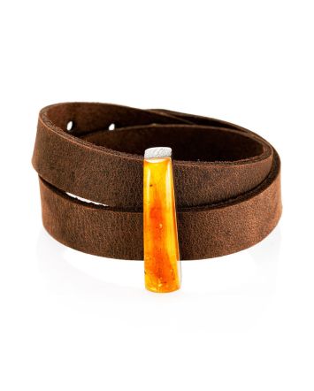 Safari Style Leather Bracelet With Amber And Wood, image 
