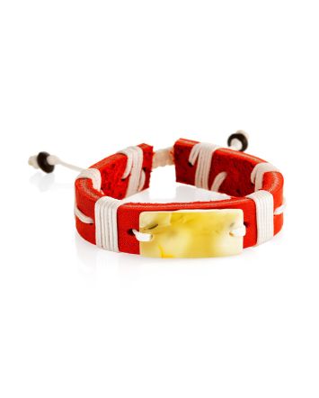 Bright Leather Slider Bracelet With Natural Amber Stone, image 