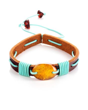 Playful Design Amber In Leather Slider Bracelet, image 