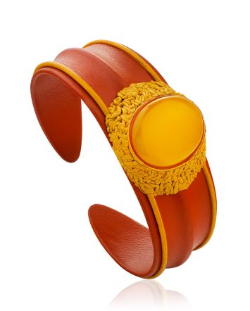 Boho Chic Leather And Amber Bracelet, image 
