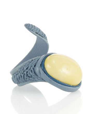 Fashionable Twisted Design Leather Ring With Amber, Ring Size: Adjustable, image 