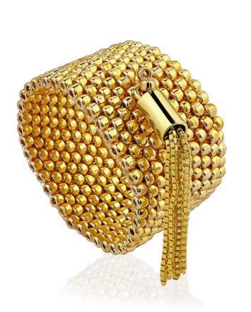 Gold Colored Beaded Ring With Tassel The Link, Ring Size: 8 / 18, image 