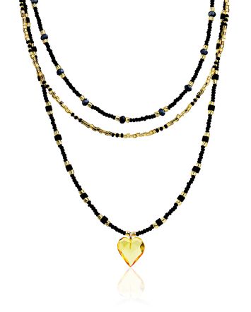 Multilayer Beaded Necklace With Amber Heart The Link, image 