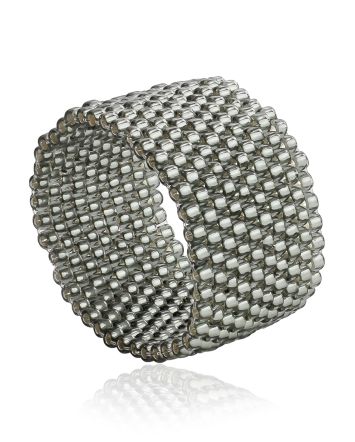 Silver Colored Beaded Ring The Link, Ring Size: 6 / 16.5, image 