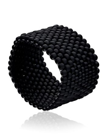 Minimalist Design Matte Black Glass Bead Ring The Link, Ring Size: 6.5 / 17, image 