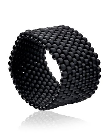Matte Dark Grey Beaded Ring The Link, Ring Size: 5.5 / 16, image 