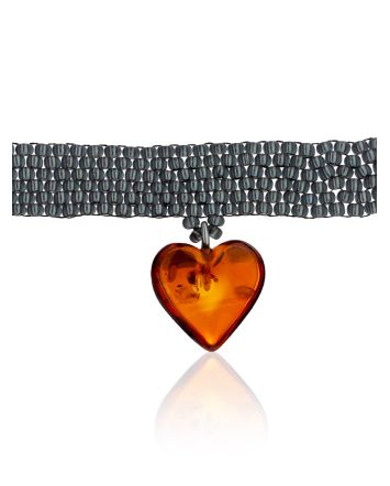 Beaded Choker With Amber Heart Pendant The Link, image 