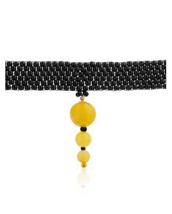 Designer Beaded Choker With Amber Pendant The Link, image 
