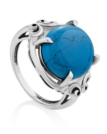 Baroque Design Synthetic Turquoise Ring, Ring Size: 7 / 17.5, image 