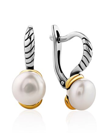 Chic Bicolor Earrings With Pearl Centerstones, image 