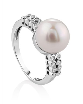 Ultra Stylish Pearl Ring With Crystals, Ring Size: 6.5 / 17, image 