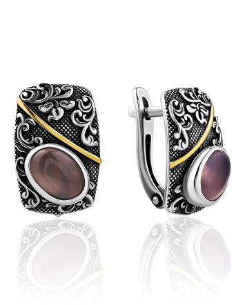 Ornate Floral Motif Agate Earrings, image 
