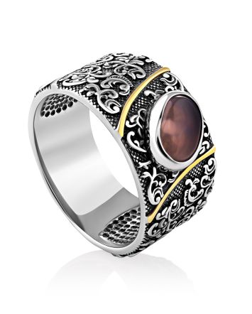 Ornate Band Ring With Natural Agate, Ring Size: 8.5 / 18.5, image 