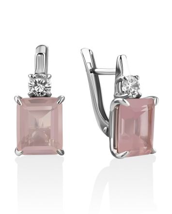 Geometric Design Pink Quartz Earrings, image 