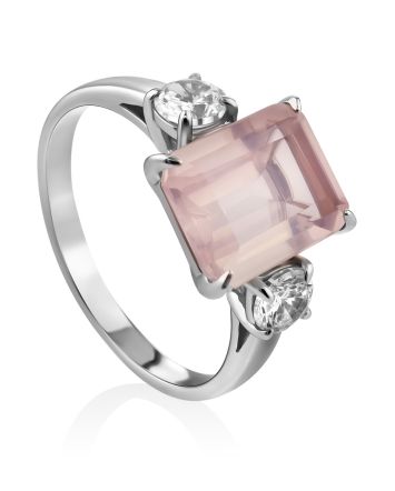 Geometric Design Pink Quartz Ring, Ring Size: 8 / 18, image 