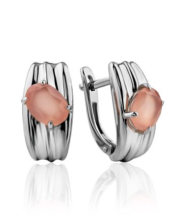 Glossy Peach Colored Quartz Earrings, image 