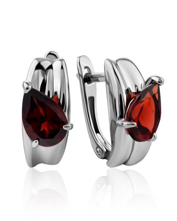 Lustrous Pear Cut Garnet Earrings, image 