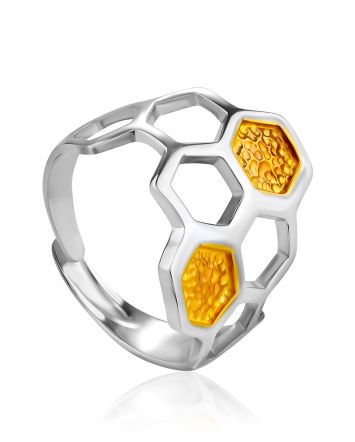 Honey Comb Motif Adjustable Ring The Bee, Ring Size: Adjustable, image 