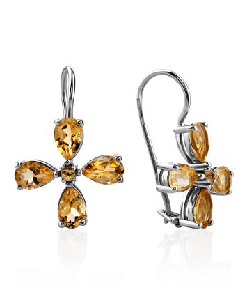 Cross Motif Citrine Earrings, image 