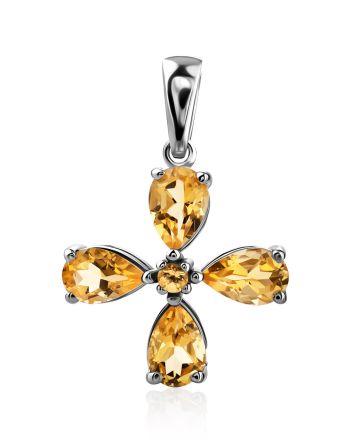 Elegant Cross Motif Citrine Pendant, image 