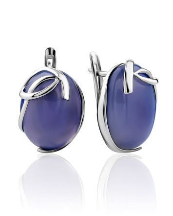 Glossy Lilac Colored Chalcedony Earrings, image 
