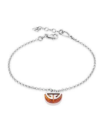 Chain Bracelet With Luminous Amber Charm, Length: 17, image 