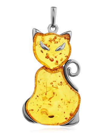 Cute Amber Cat Pendant, image 