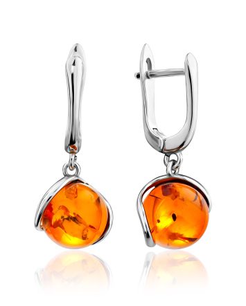 Classy Cognac Amber Dangle Earrings, image 