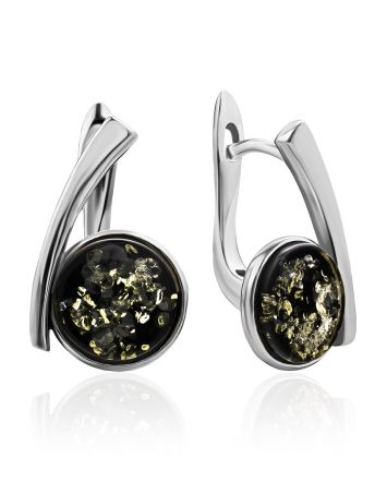 Contemporary Design Green Amber Earrings, image 