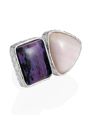 Designer Cocktail Ring With Charoite And Aragonite The Bella Terra, Ring Size: Adjustable, image 