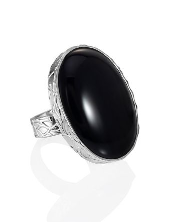 Dramatic Black Agate Ring The Bella Terra, Ring Size: Adjustable, image 