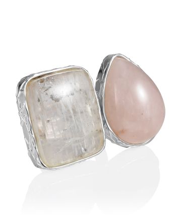 Ultra Chic Adjustable Ring With Pink Quartz And Natrolite The Bella Terra, Ring Size: Adjustable, image 