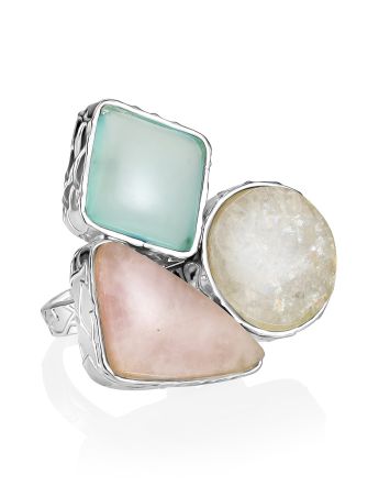 Charming Cluster Design Ring With Chalcedony, Natrolite And Pink Quartz The Bella Terra, Ring Size: Adjustable, image 