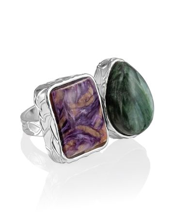 Designer Charoite And Seraphinite Cocktail Ring The Bella Terra, Ring Size: Adjustable, image 