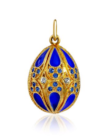 Mesmerizing Deep Blue Enamel Egg Pendant With Crystals The Romanov, image 