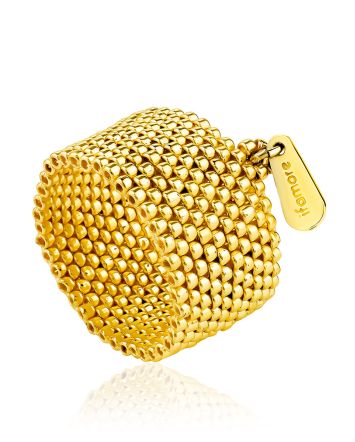 Stunning Golden Colored Beaded Ring The Link, Ring Size: 8 / 18, image 