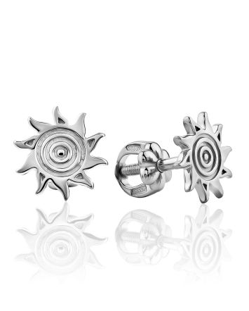 Sun Shaped Sterling Silver Stud Earrings, image 