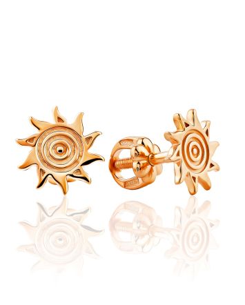 Sun Shaped Gilded Silver Stud Earrings, image 