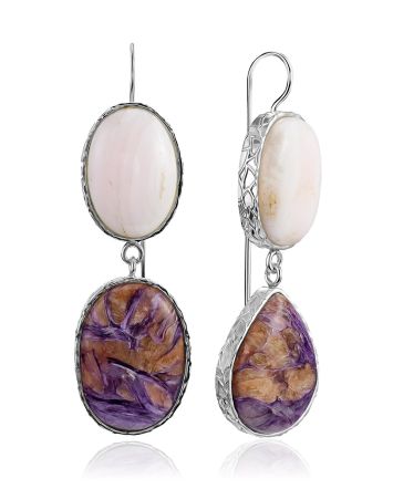 Asymmetric Dangle Earrings With Aragonite And Charoite The Bella Terra, image 